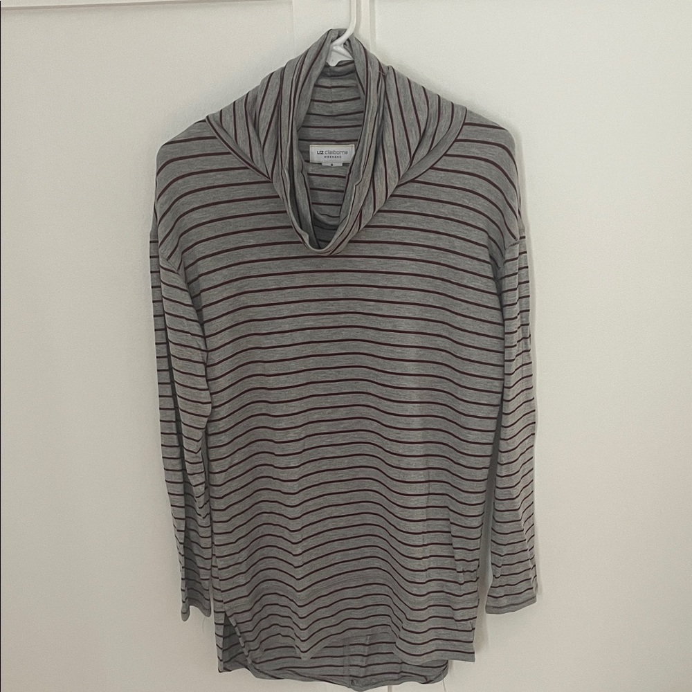Liz Claiborne Gray and Maroon Striped Top